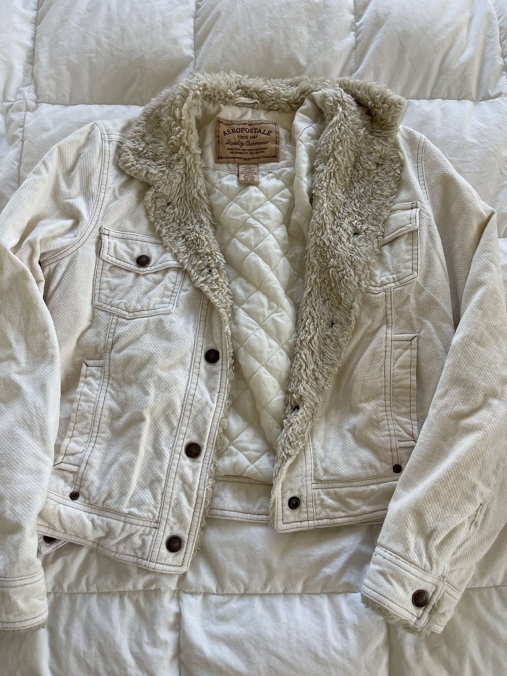 Vintage Aeropostale Cream Sherpa-Lined Corduroy Jean Jacket